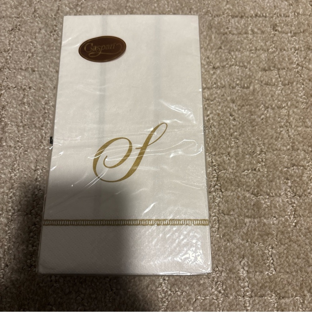 Caspari Hemstitch Script S 15 Triple Ply Guest Napkins 33cmx40cm